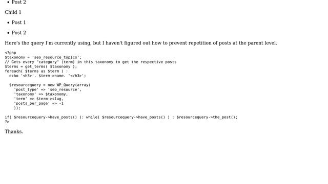 Wordpress: Don't repeat posts from children in parent taxonomy query смотреть онлайн