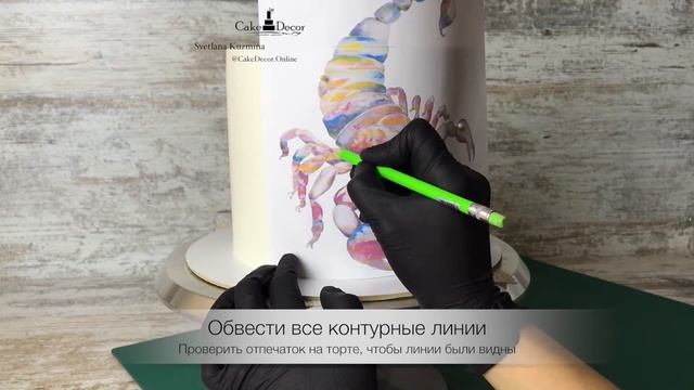 РОСПИСЬ ТОРТА "Скорпион" с 3D элементами (в 4-х частях). Часть 1. Перенос контуров рисунка на торт смотреть онлайн