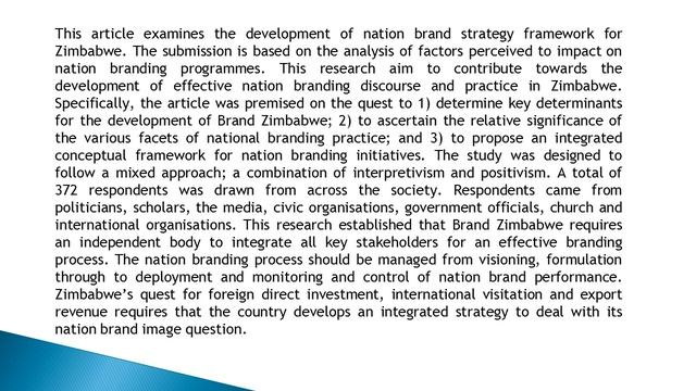 Nation Branding Strategy for Zimbabwe Towards an Integrated Nation Branding Framework JABFR 62 51 6 смотреть онлайн