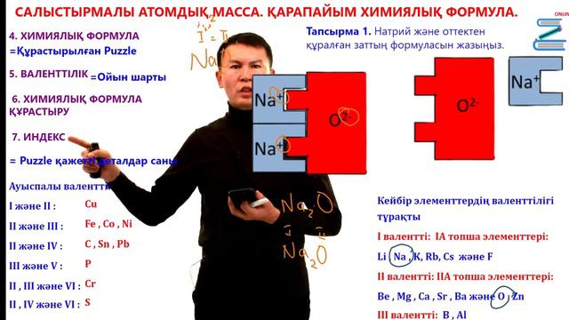 МАССАЛЫҚ АТОМДЫҚ БІРЛІК(М.А.Б.) . САЛЫСТЫРМАЛЫ АТОМДЫҚ МАССА. ВАЛЕНТТІЛІК. ХИМИЯЛЫҚ ФОРМУЛА. смотреть онлайн