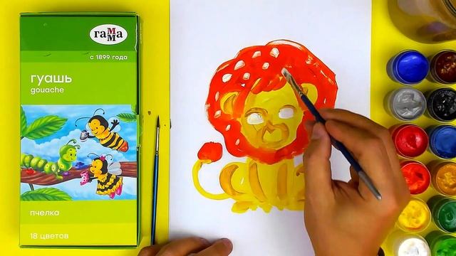 Рисуем ЛЬВА красками ГАУШЬ - уроки рисования от РыбаКит смотреть онлайн