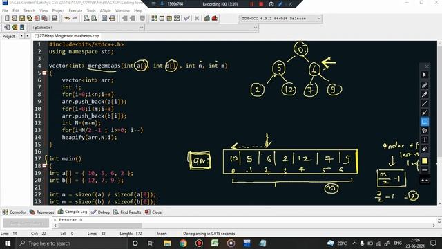 Heap : Merge two binary Max heaps in O(n) time. смотреть онлайн