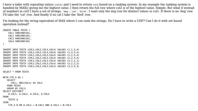 Databases: TSQL substitute for MAX() string ranking (2 Solutions!!) смотреть онлайн