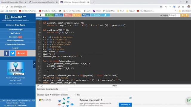 Python Code for Black Scholes Monte Carlo estimated in OnlineGBD смотреть онлайн