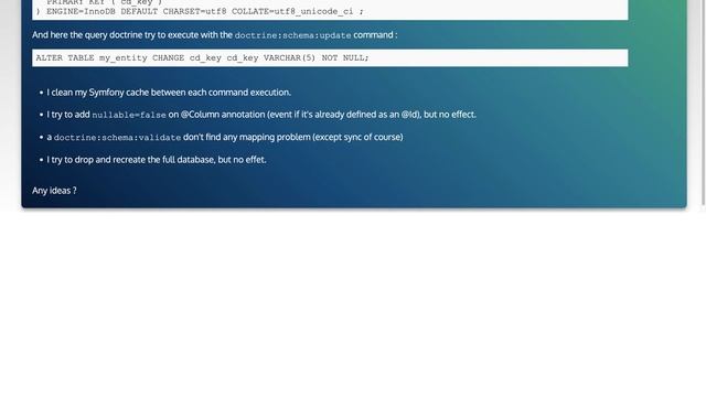 Doctrine schema update always try to add NOT NULL смотреть онлайн