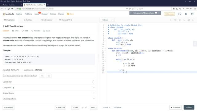 LeetCode Solutions (Python) | #2 Add Two Numbers смотреть онлайн