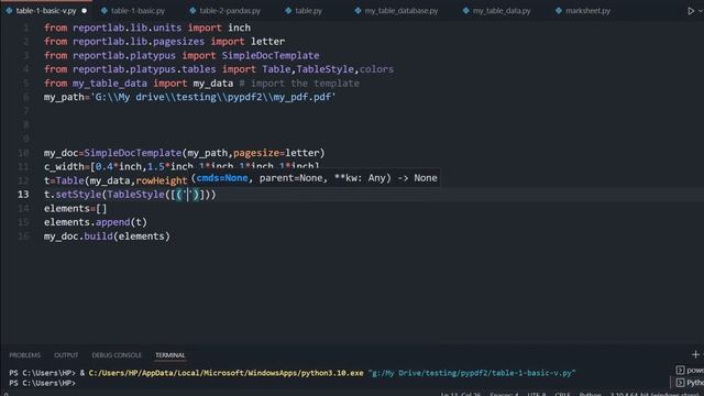 Adding tabular data to PDF file by adding table with option and styles using Python ReportLab смотреть онлайн