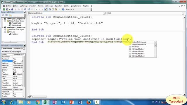 VBA Excel Les boîtes de dialogue: MsgBox смотреть онлайн