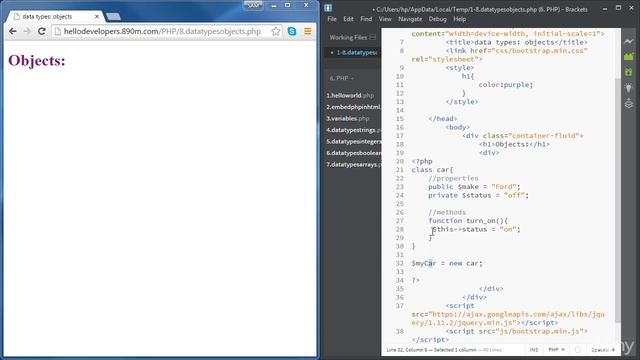 8. Data Types Objects - PHP смотреть онлайн