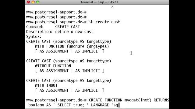 PostgreSQL: Creating user-defined casts смотреть онлайн