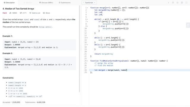 How to Find Median of Two Sorted Array? - Typescript Challenge - Leetcode problem 015 смотреть онлайн