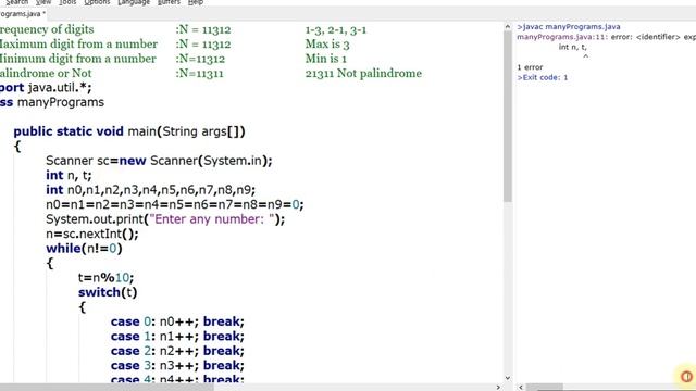 JAVA | Many Programs in One | Frequency of Digits, Maximum/ Minimum from Number, Palindrome Number смотреть онлайн