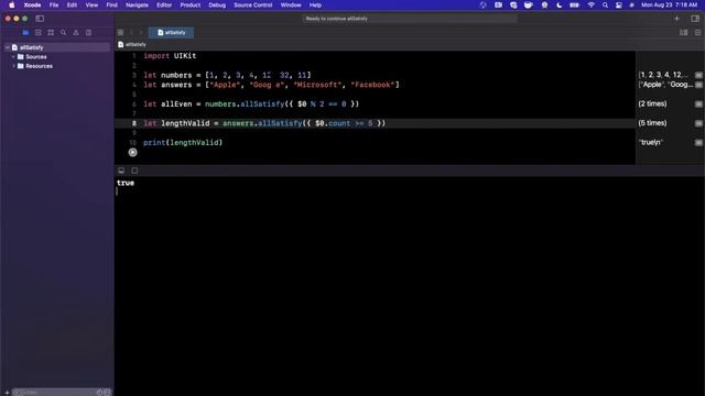 Swift: Validate Arrays with AllSatisfy (2021 Tutorial) смотреть онлайн