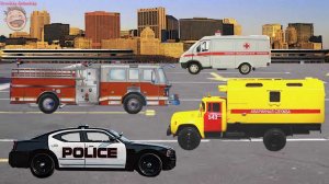 Учим типы специальных машин. МАШИНЫ Экстренных Служб на парковке. Мультик - Игра.