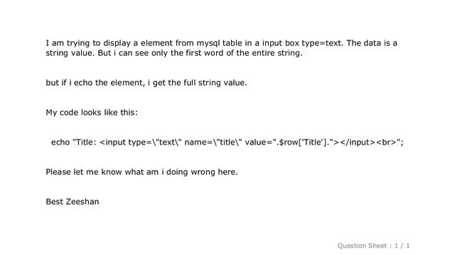 HTML : Problem displaying the entire string in input box (in php) смотреть онлайн