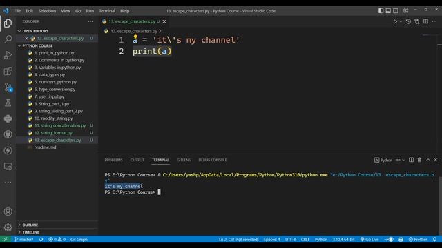 Escape characters | Python смотреть онлайн