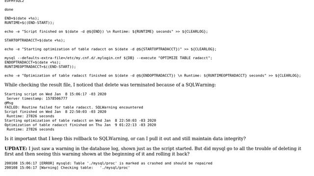 I have to delete over 90 million records, do I remove or maintain the transaction's SQLWARNING? смотреть онлайн