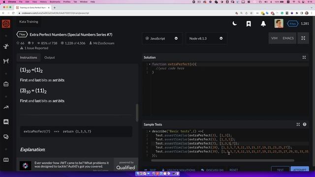 РЕШЕНИЕ задания Codewars для собеседования на JavaScript. Массив нечетных чисел от 1 до n. смотреть онлайн