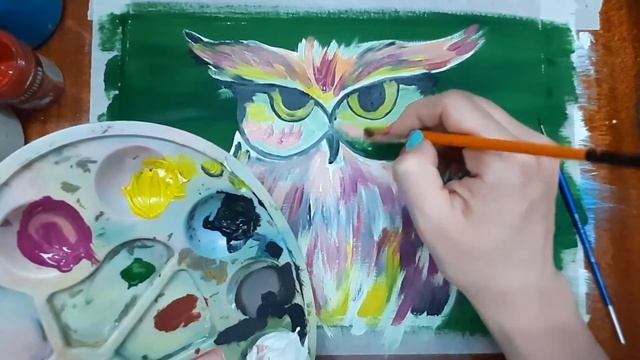 Как нарисовать сову гуашью. Как нарисовать птицу легко. Правополушарное рисование. Картина смотреть онлайн