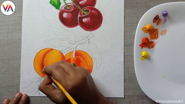 Learn To Paint Realistic Peaches | Easy Acrylic Painting Tutorial For Beginners By Vanishree Art