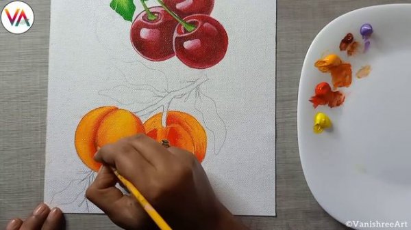 Learn To Paint Realistic Peaches | Easy Acrylic painting Tutorial For Beginners By Vanishree Art