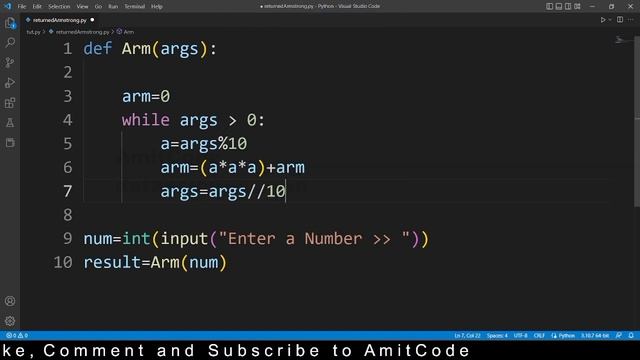 Armstrong Number with return function | Python #100daysofcode @amitcode смотреть онлайн