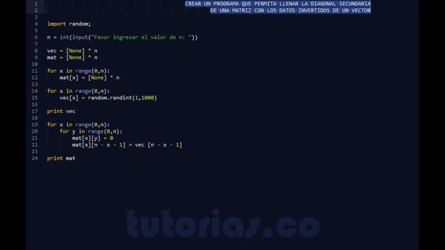 arrays – python (diagonal secundaria datos invertidos) смотреть онлайн