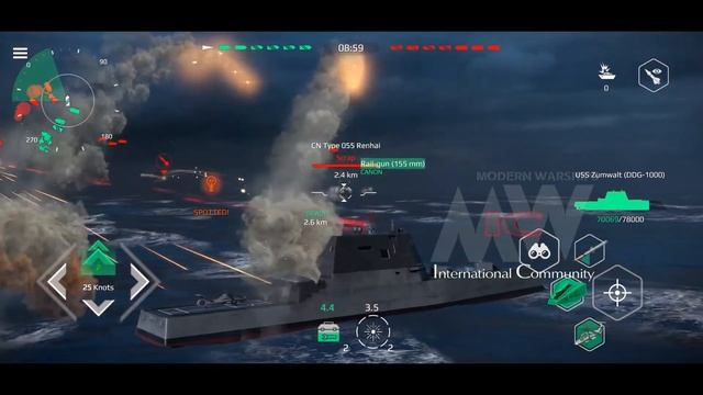 Modern Warships [Gameplay] Naval battle at Night - USS ZUMWALT vs CN TYPE 055 RENHAI смотреть онлайн