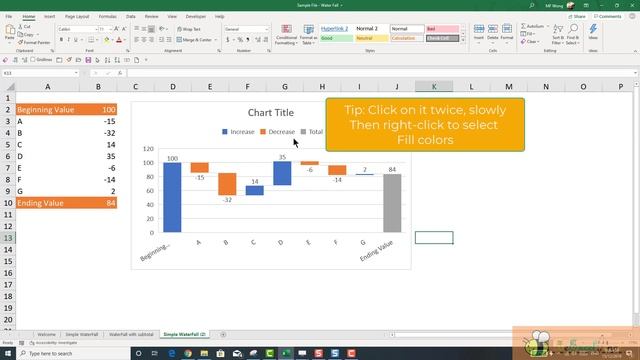 Create WaterFall Chart with Excel 2016 смотреть онлайн