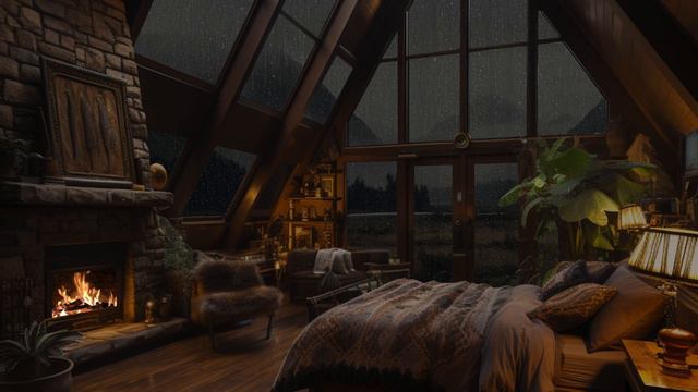 Rain Sounds for Sleeping | Heavy Rain with Thunderstorms ⛈️ Cozy Bedroom by the Fireplace for Sleep смотреть онлайн