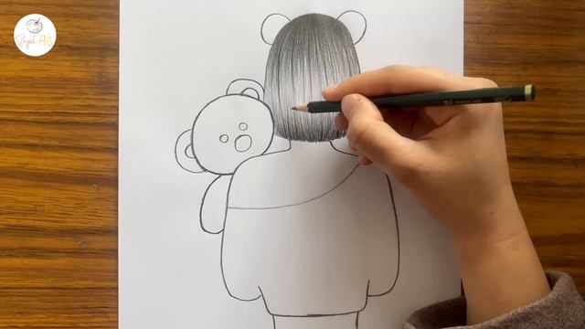 How to draw a girl holding a teddy bear || Girl drawing step by step || Easy drawing for beginners смотреть онлайн