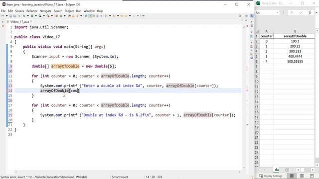 Java 17: Assign values into a 1 dimensional (1D) array of doubles from user entry. смотреть онлайн