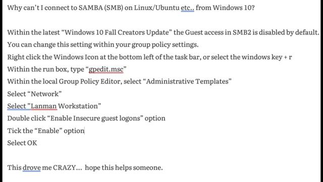 Why can’t I connect to SAMBA (SMB) on Linux/Ubuntu etc.. from Windows 10? смотреть онлайн
