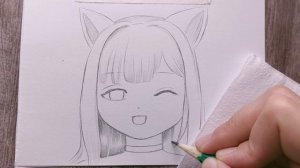 How to draw a anime cat girl/ Step by step anime drawing/Easy drawings for beginners/ Drawing Kawai