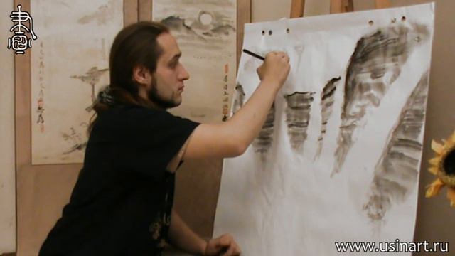 Уроки по пейзажной живописи у-син. Урок 14.3 _китайский пейзаж с водопадом 3 смотреть онлайн