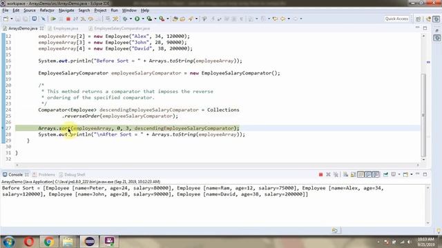 How to sort the range of Employee Array? | sort - Comparator смотреть онлайн
