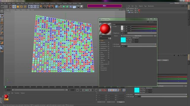 Случайные материалы для элементов MoGraph Cloner - C4D 001 смотреть онлайн
