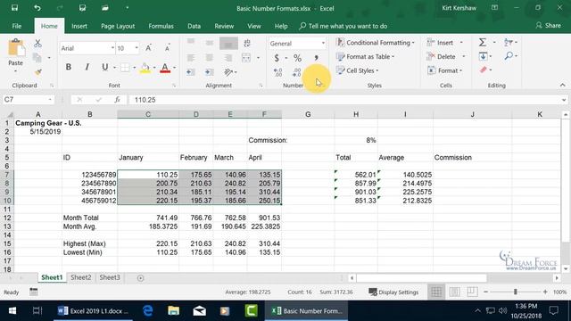 Microsoft Excel 2019: Basic Number Formats смотреть онлайн