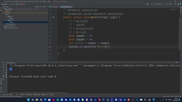 Java Darslari #5 dars Javada Ineteger ma'lumot turlari bilan ishlash va matematik operatorlar смотреть онлайн