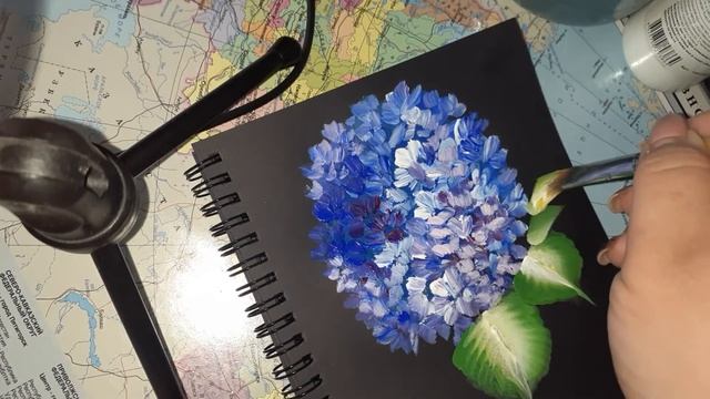 Двойной мазок, часть 2. Рисуем цветы и листья.Гортензия,декор. Draw a decorative hydrangea flower. смотреть онлайн
