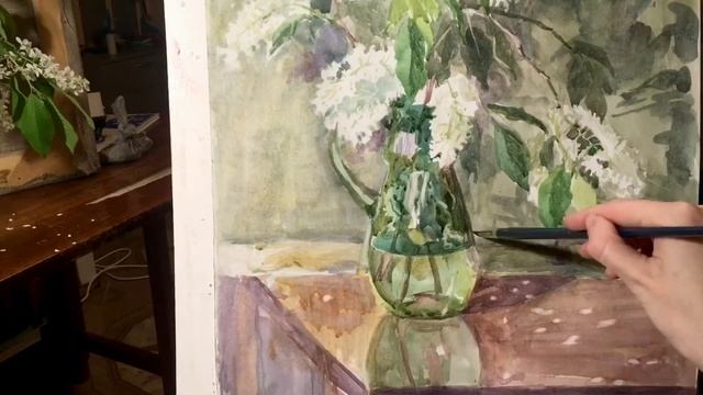 Многослойная акварель. Этюд с черёмухой. смотреть онлайн