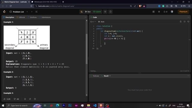 Matrix Diagonal Sum - Leetcode 1572 | Arrays | CPP | Java | JavaScript смотреть онлайн