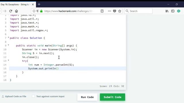 Day 16: Exceptions - String to Integer | HackerRank | JAVA смотреть онлайн