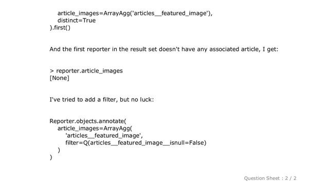 Django : Exclude null values from Django's ArrayAgg смотреть онлайн