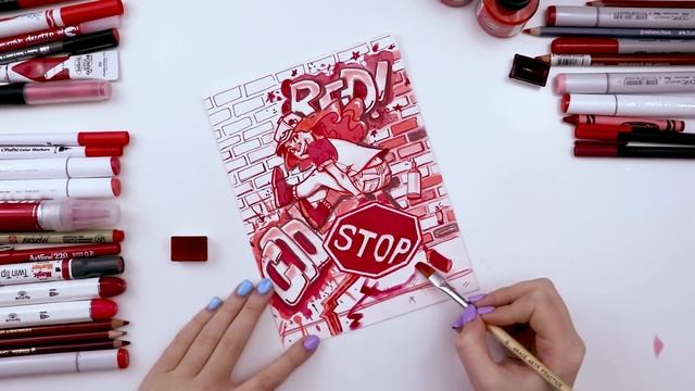 I SEE RED!! | Drawing Something Using Every RED PENCIL, MARKER, WATERCOLOR, ETC I Own. смотреть онлайн