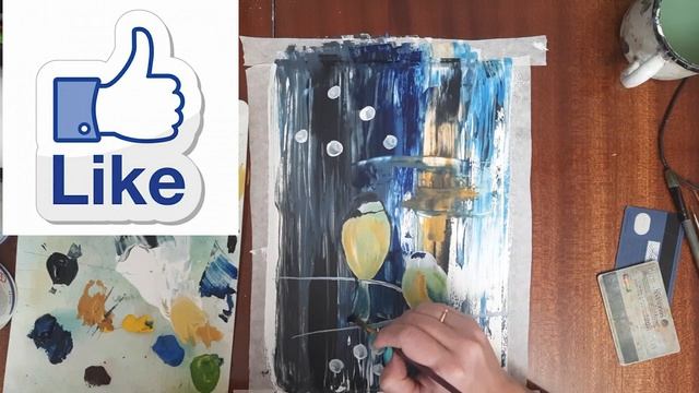 Как легко нарисовать синичек. Рисуем птиц зимой. Картина для интерьера. Рисуем синицу гуашью. смотреть онлайн