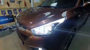 Hyundai IX35 Замена линз на биксеноновые линзы Hella 3R Premium, ксенон D2, Led ДХО.