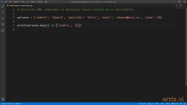Python - Ejercicio 400: Comprobar si Múltiples Llaves Existen en un Objeto Diccionario смотреть онлайн