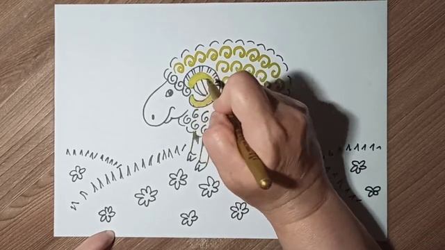 Барашек на лужайке. Скетч двумя маркерами. смотреть онлайн