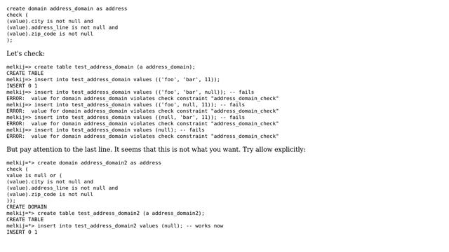 Databases: How to specify not null contraints for the fields of composite types in postgres? смотреть онлайн